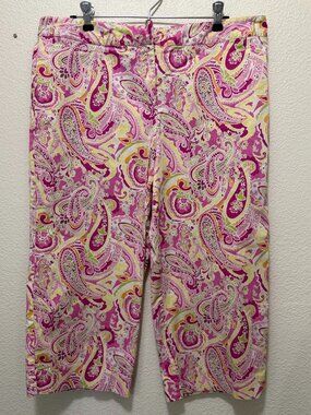Jaclyn Smith pink and yellow paisley capri pants, straight leg, size 18